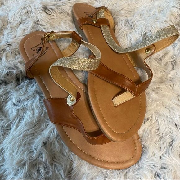 Beverly Hills Polo Club, Gold and brown sandals - Picture 5 of 7